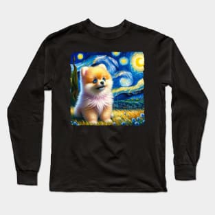 Starry Pomeranian Portrait - Dog Portrait Long Sleeve T-Shirt